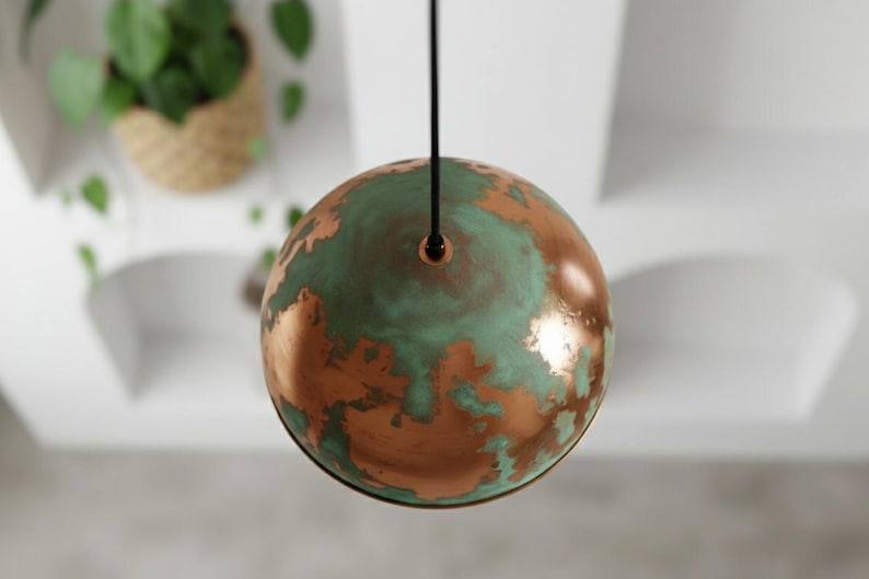 Green Patina Copper Dome Pendant Light - Rustic Farmhouse Lighting