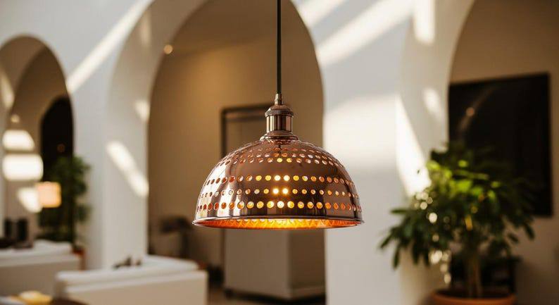 Oxidized Solid Copper Pendant Light, Ceiling Light Copper, Polished Copper Light Fixture, Hanging Light Copper, Kitchen Island Dome Light