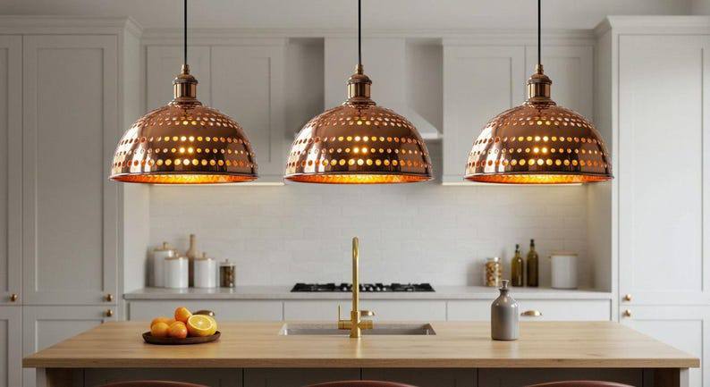 Oxidized Solid Copper Pendant Light, Ceiling Light Copper, Polished Copper Light Fixture, Hanging Light Copper, Kitchen Island Dome Light