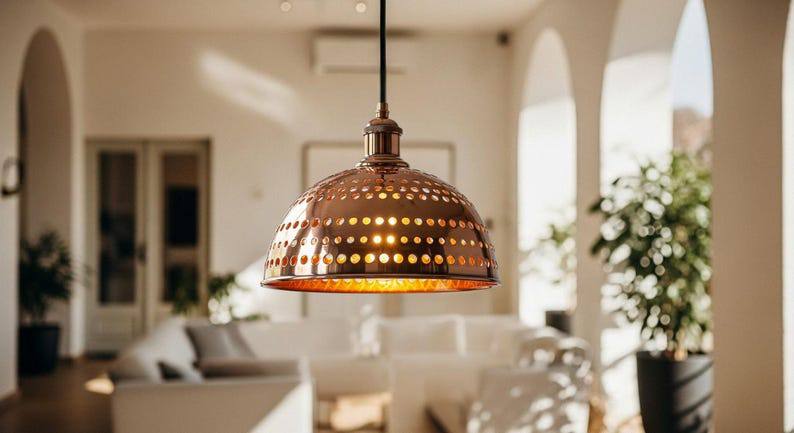 Oxidized Solid Copper Pendant Light, Ceiling Light Copper, Polished Copper Light Fixture, Hanging Light Copper, Kitchen Island Dome Light