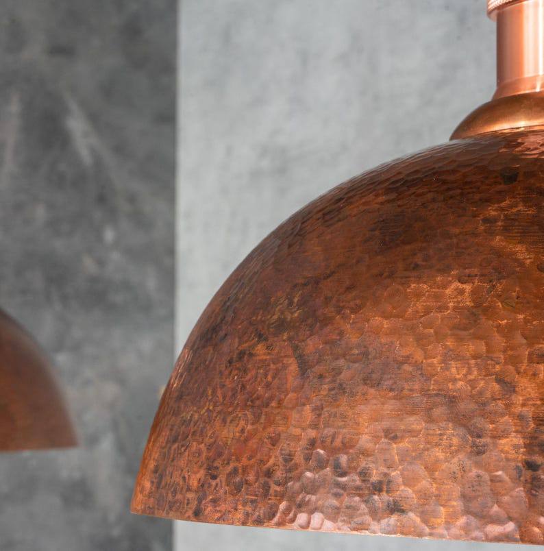 Oxidized Solid Copper Pendant Light, Ceiling Light Copper, Antique Copper Light Fixture, Hanging Light Copper, Kitchen Island Dome Light
