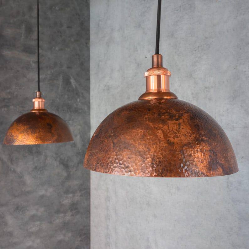 Oxidized Solid Copper Pendant Light, Ceiling Light Copper, Antique Copper Light Fixture, Hanging Light Copper, Kitchen Island Dome Light