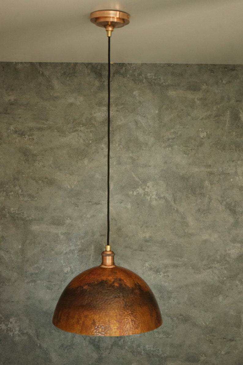 Oxidized Solid Copper Pendant Light, Ceiling Light Copper, Antique Copper Light Fixture, Hanging Light Copper, Kitchen Island Dome Light