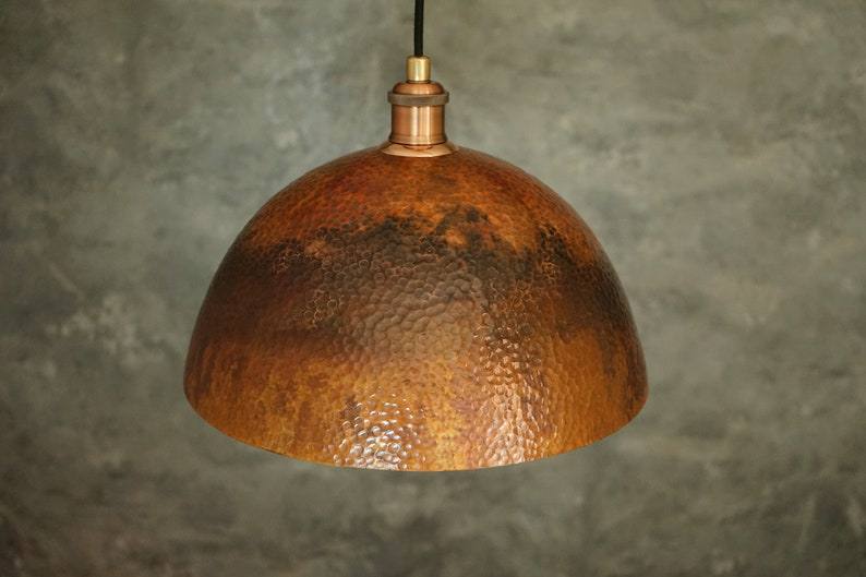 Oxidized Solid Copper Pendant Light, Ceiling Light Copper, Antique Copper Light Fixture, Hanging Light Copper, Kitchen Island Dome Light