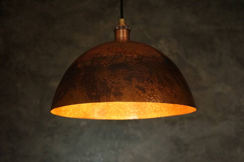 Oxidized Solid Copper Pendant Light, Ceiling Light Copper, Antique Copper Light Fixture, Hanging Light Copper, Kitchen Island Dome Light