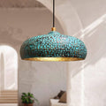 Handmade Blue Patina Brass Pendant Light - Hammered Dome Kitchen Lighting