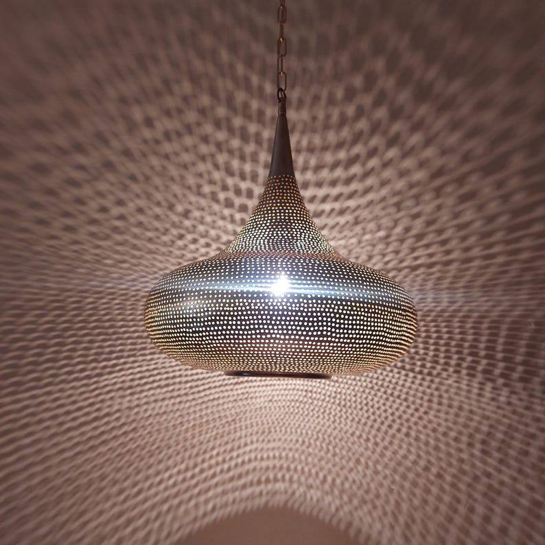 Handmade Moroccan Brass Pendant Light: Exotic Ceiling Chandelier
