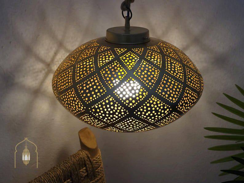 Handmade Moroccan Brass Pendant Light: Exotic Ceiling Chandelier